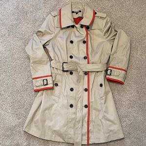 Women's Beige Trench Coat with Orange Trim. Size 12